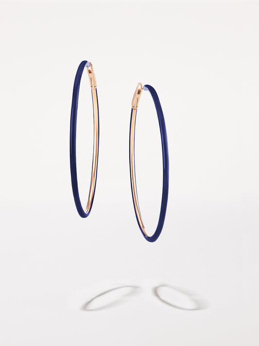 18K Rose Gold Large Deep Blue Enamel Hoops