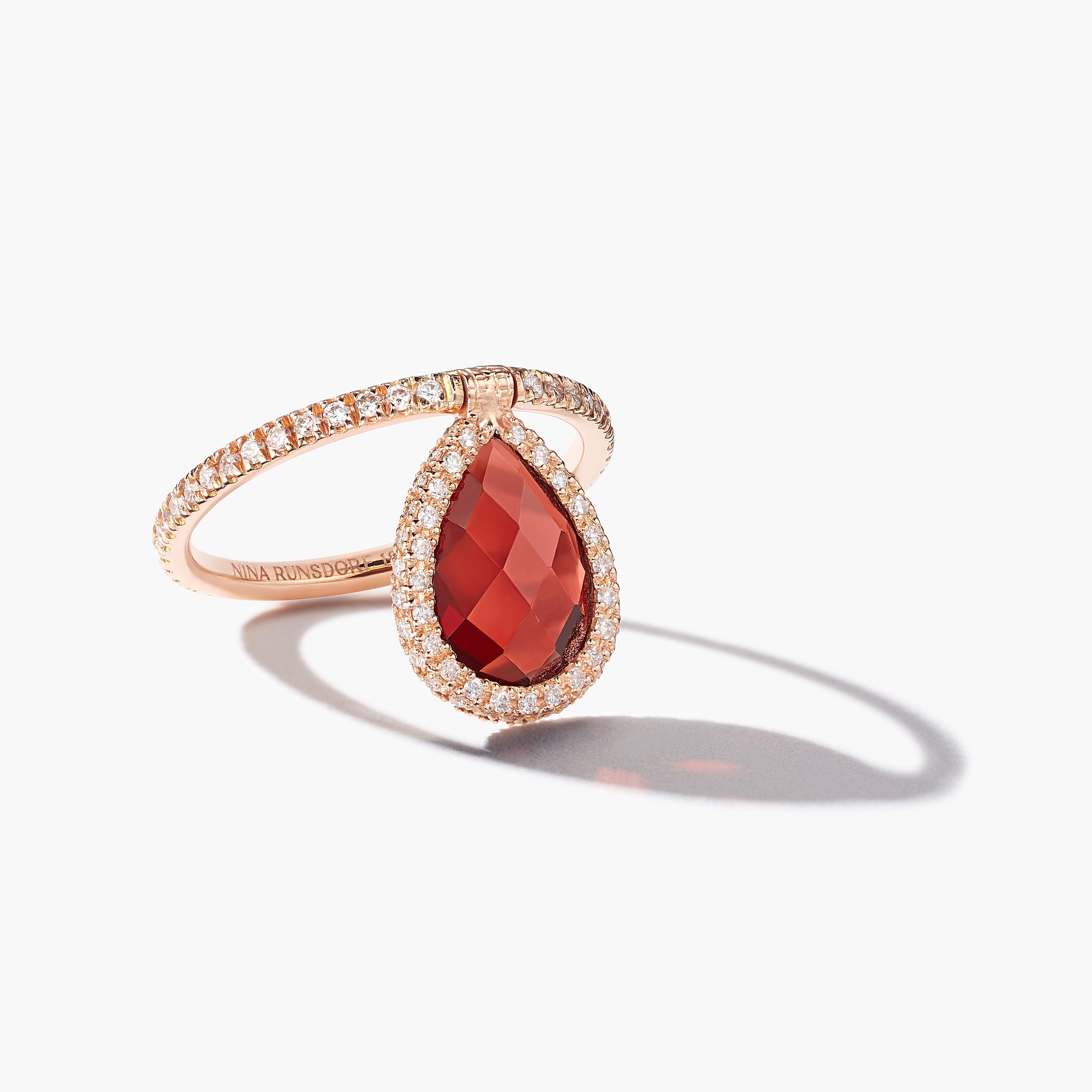 18K Rose Gold Garnet Flip Ring with Pavé Diamonds